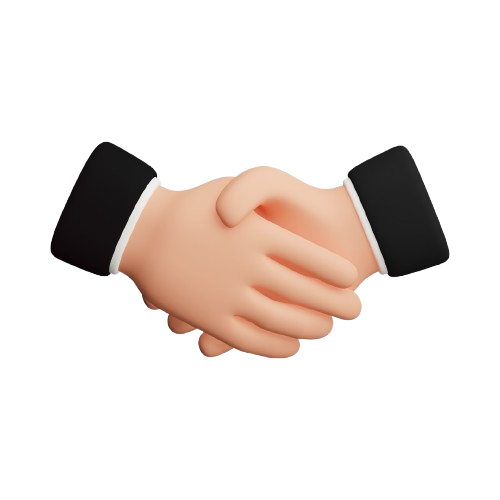 3D illustration of two hands shaking, symbolizing agreement or partnership.