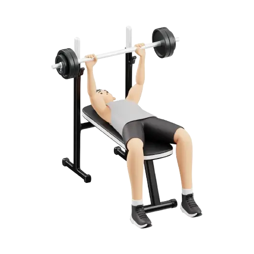 Illustration of a person performing a bench press with a barbell on a weight bench.