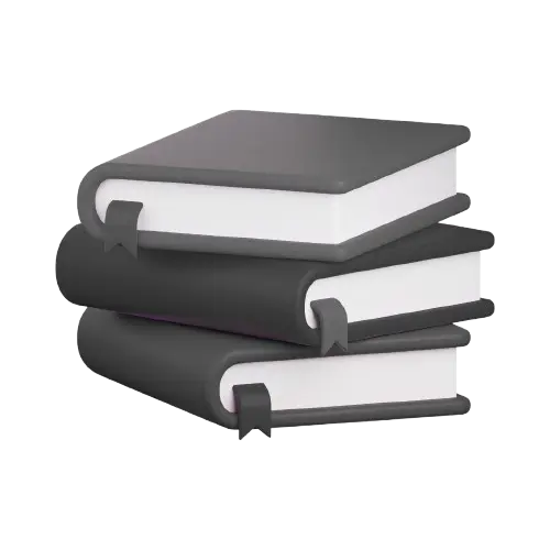Stack of three closed black books with bookmarks on white background.
