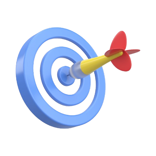 Blue target with a yellow and red dart hitting the bullseye.