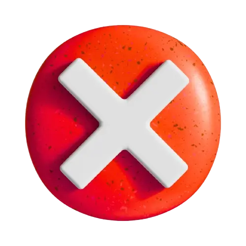 White 3D cross mark on a textured red circular background.