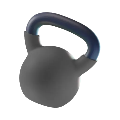 Black kettlebell with a matte finish and a dark blue handle.