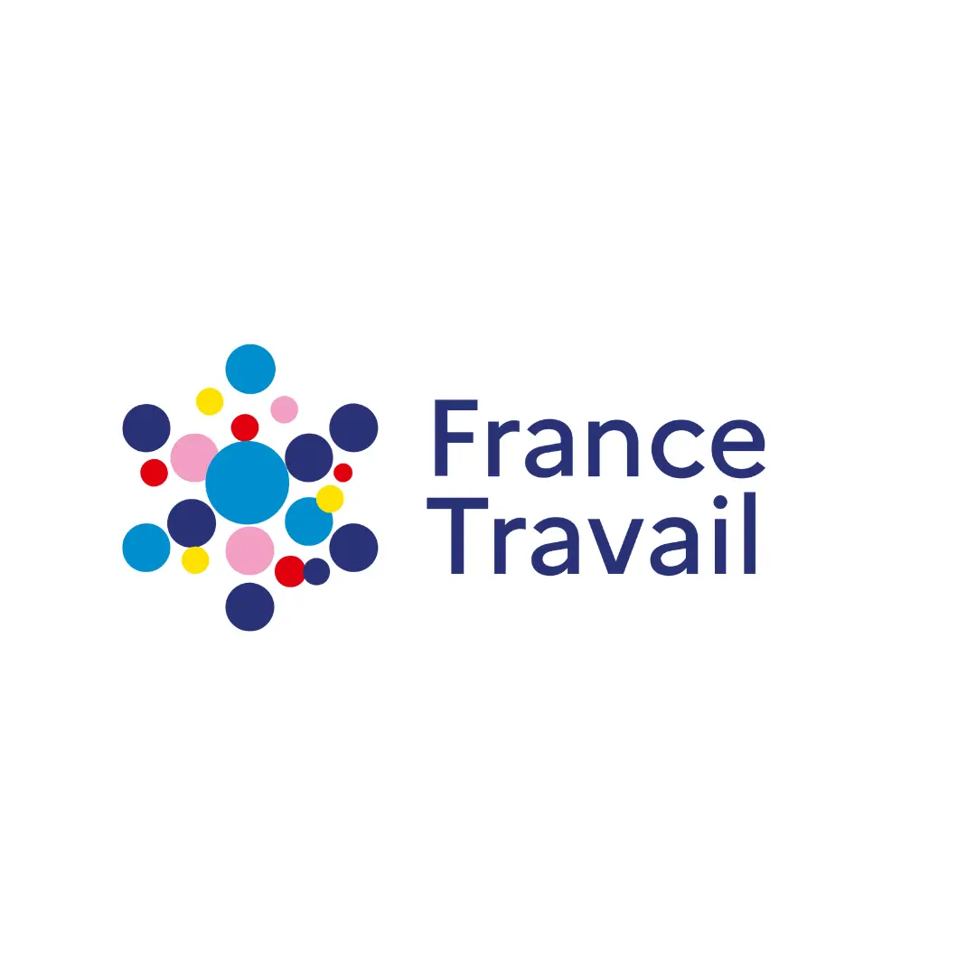 France Travail logo featuring a cluster of colorful circles next to the text 'France Travail'.