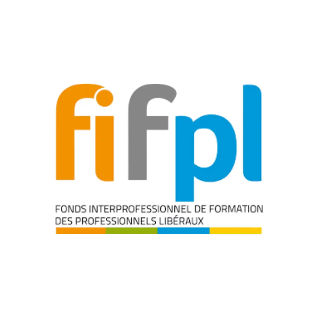 FIFPL logo with large letters 'fifpl' in orange, gray, and blue, and text 'Fonds Interprofessionnel de Formation des Professionnels Libéraux' below.