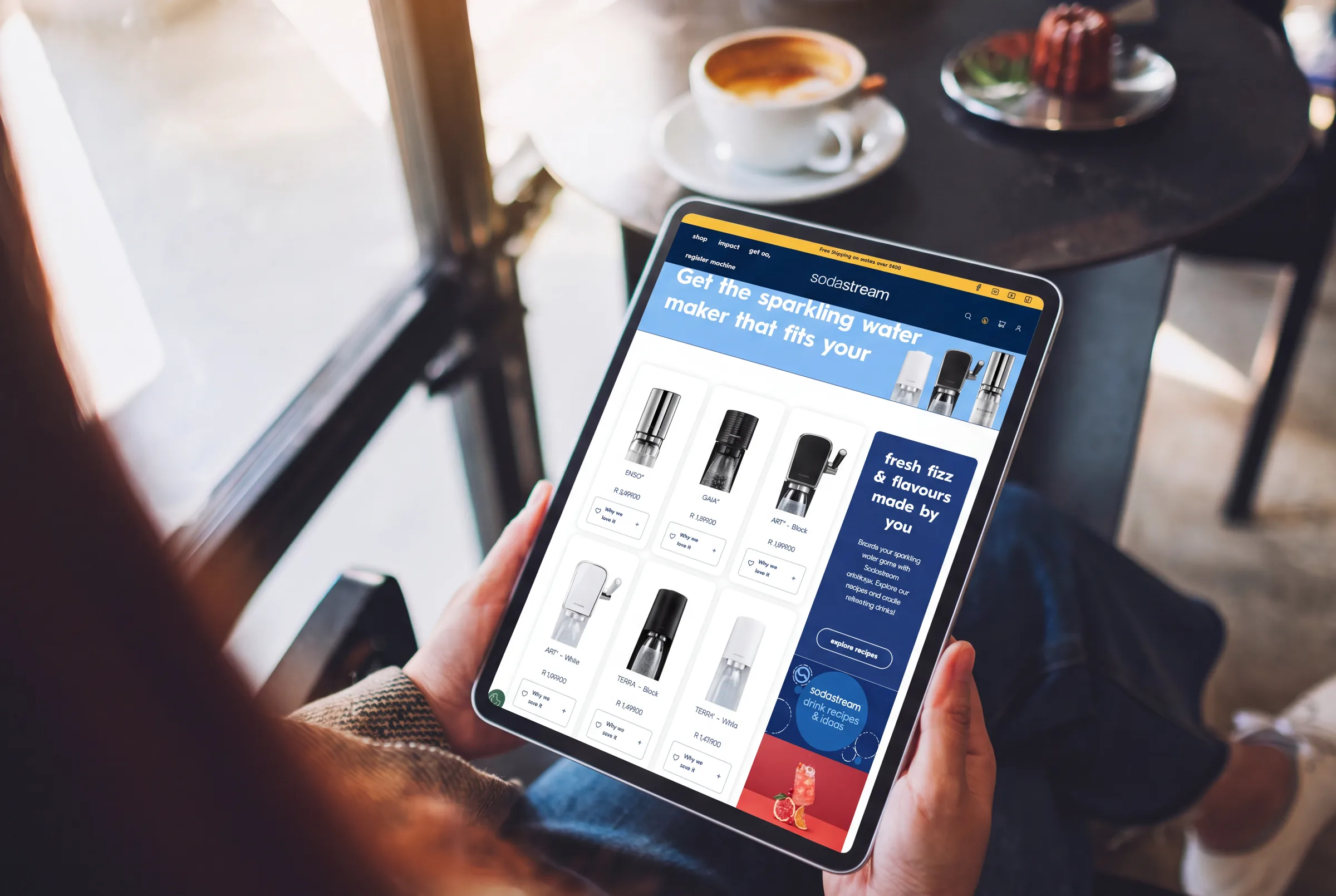 Sodastream sparkling water maker collection on a tablet