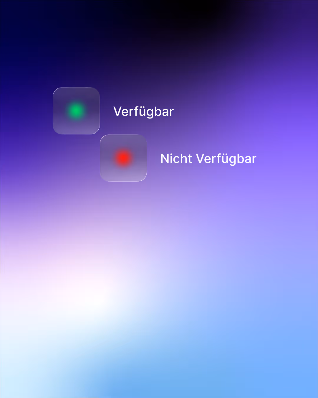 Legende mit grünem Punkt für verfügbar und rotem Punkt für nicht verfügbar vor lila-blauem Verlaufshintergrund.