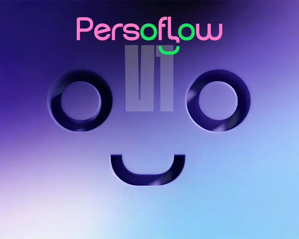 Persoflow Logo mit der Kennziver V1 auf einem Lila-Farbverlauf.