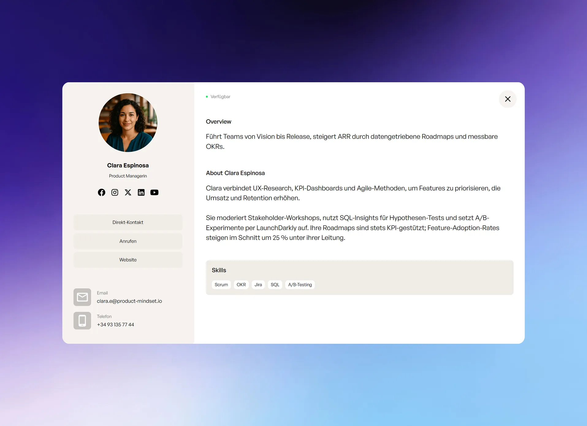 UI Ansicht für die neue Talent Karte im Talent Directory.