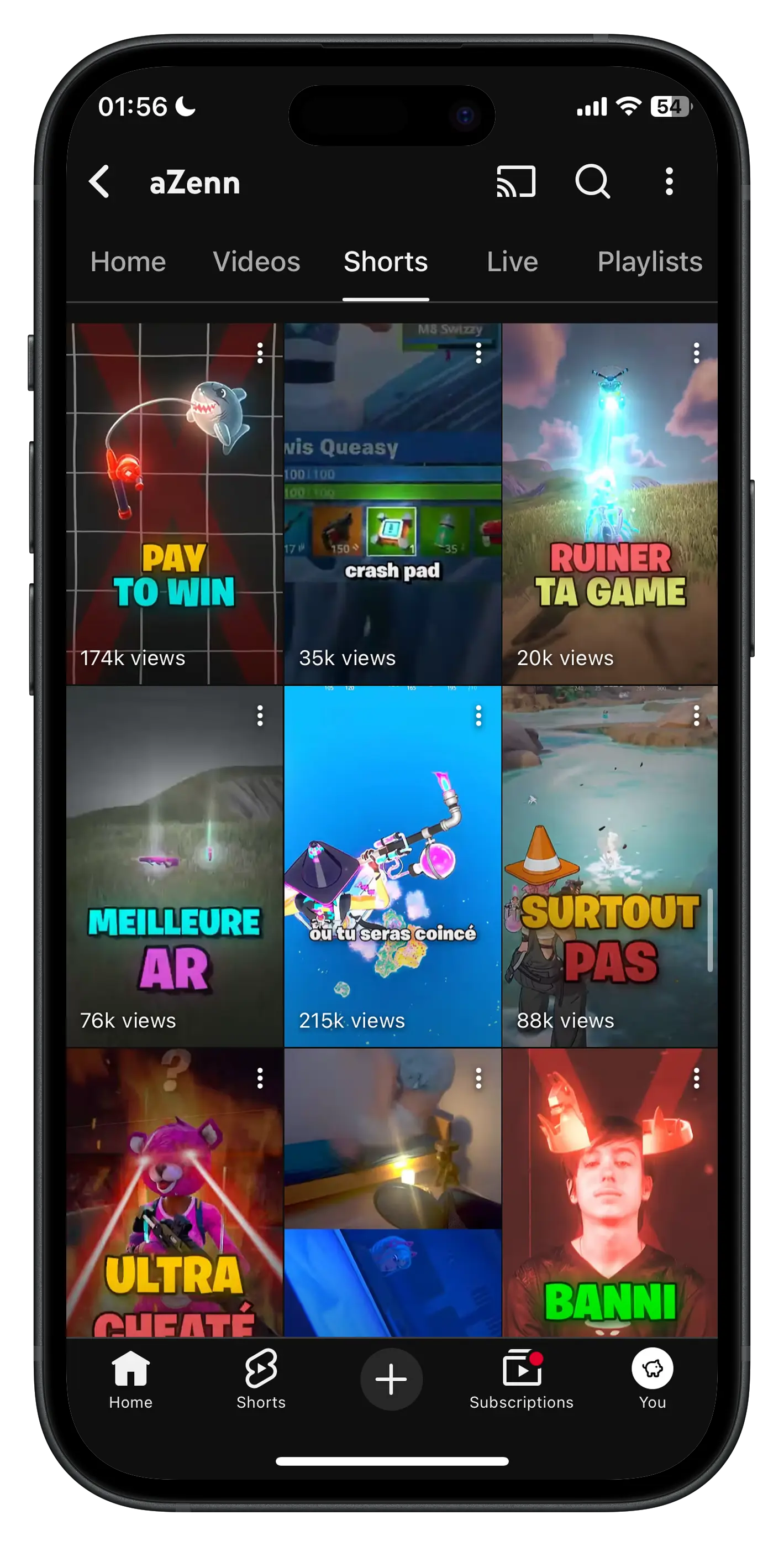 an iphone showing on youtube the azenn's youtube channel