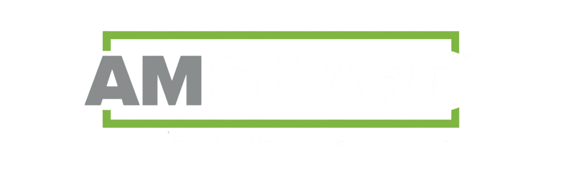 AMGUARD Environmental Technologies logo with AM in gray and GUARD in white enclosed in a green rectangular frame.