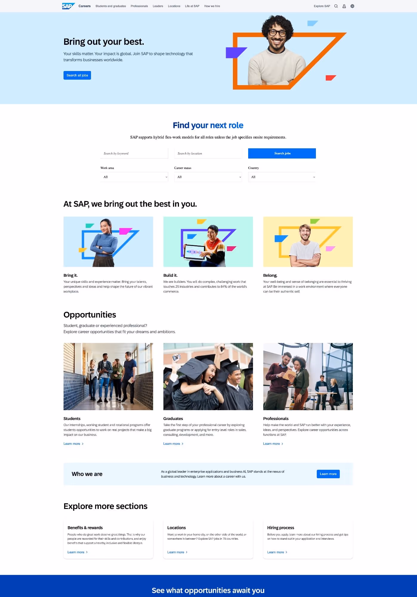 SAP career page cover with smiling technologist, SAP logo, and technology career opportunities layout