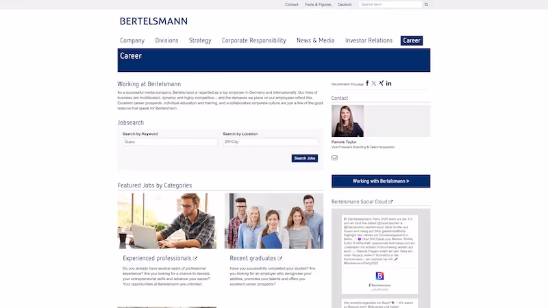 Screenshot of the official career page of Bertelsmann