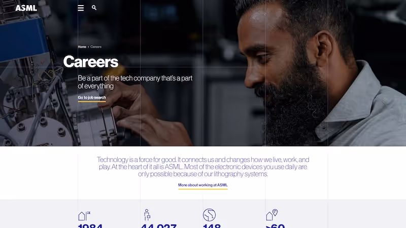 Screenshot of the official career page of ASML