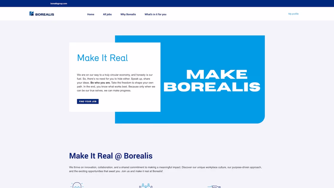Screenshot of the official career page of Borealis