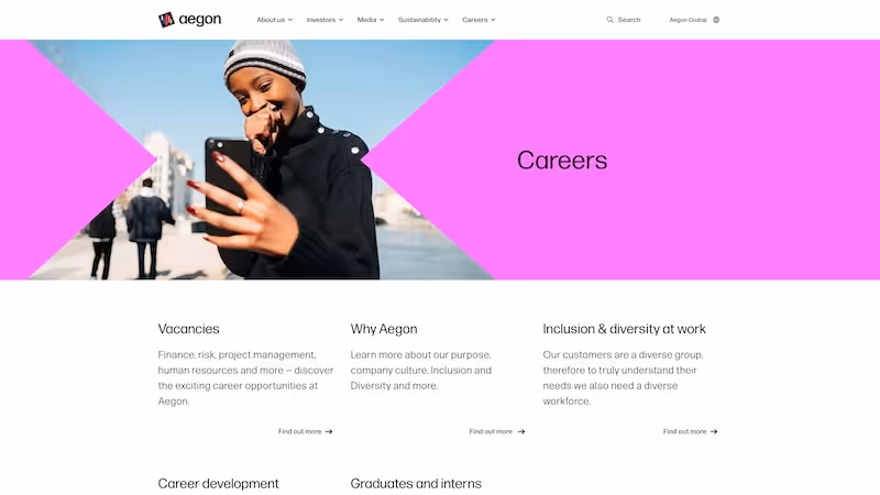 Screenshot of the official career page of Aegon