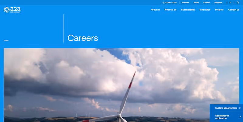 Screenshot of the official career page of A2A