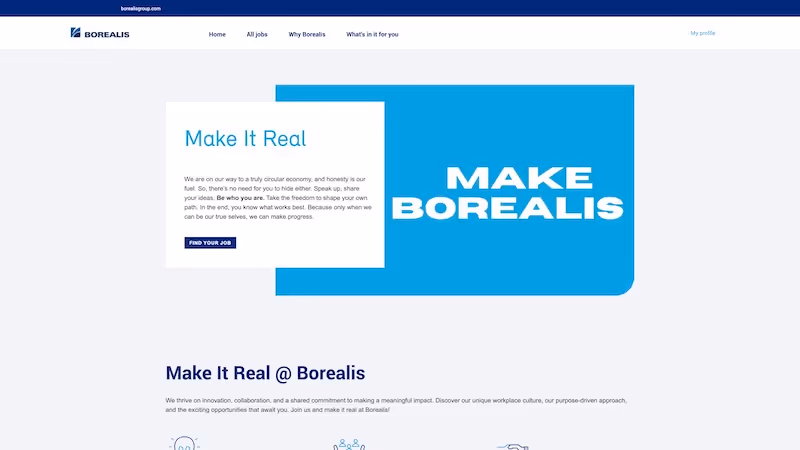 Screenshot of the official career page of Borealis