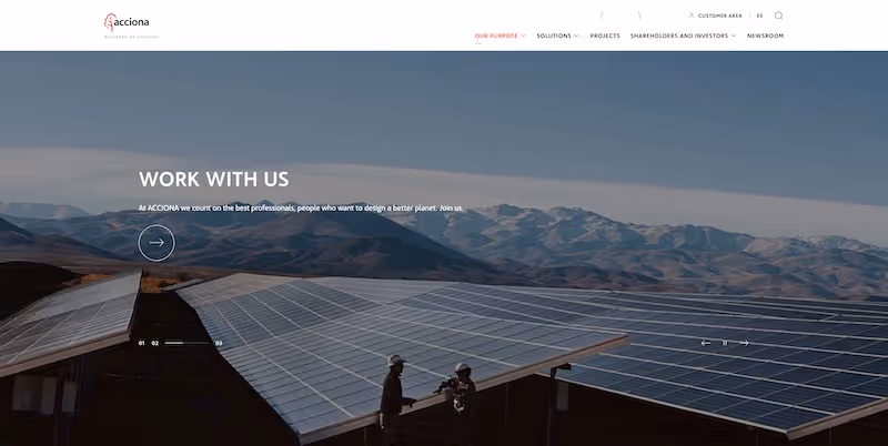 Screenshot of the official career page of Acciona