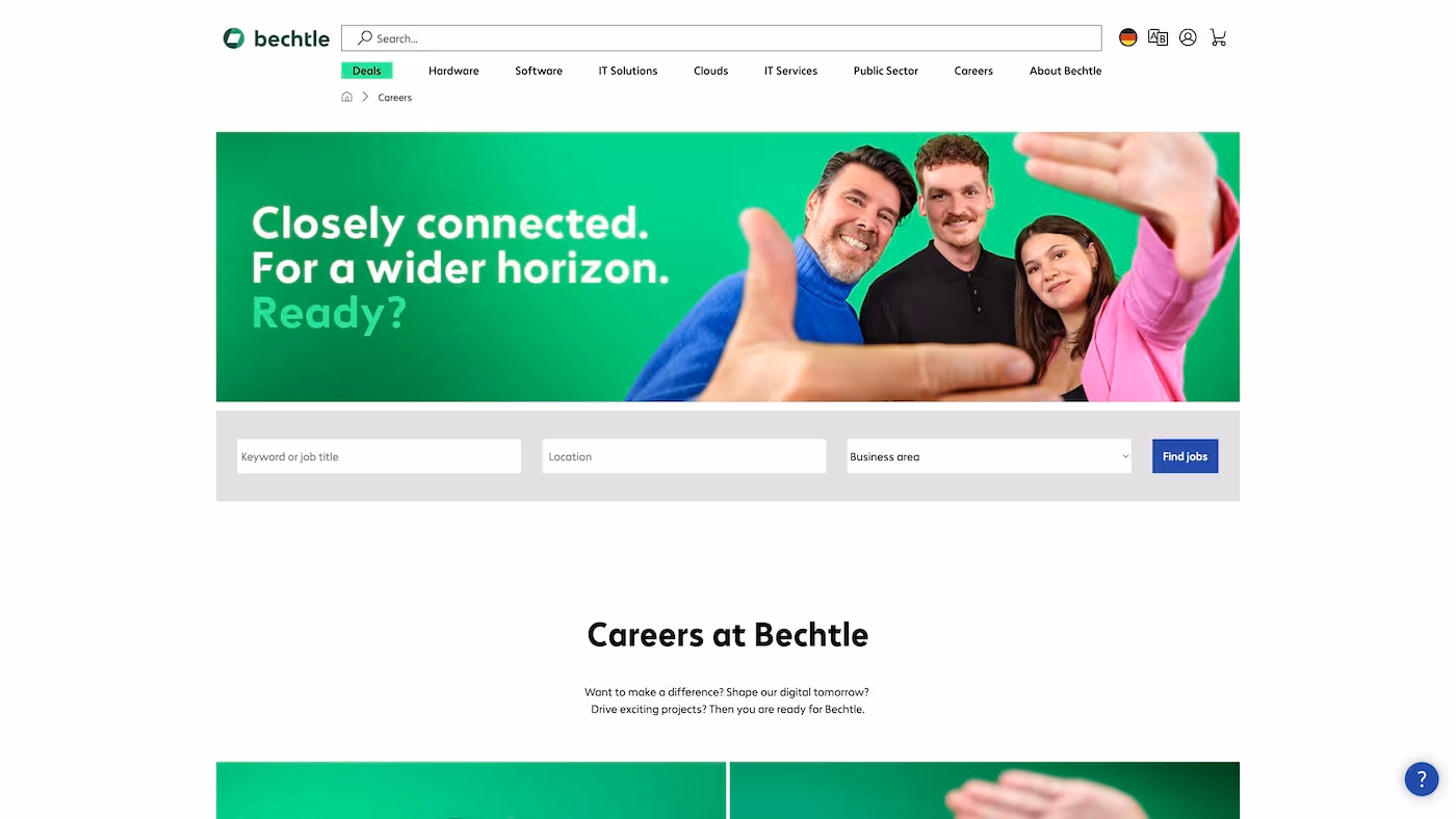 Screenshot of the official career page of Bechtle