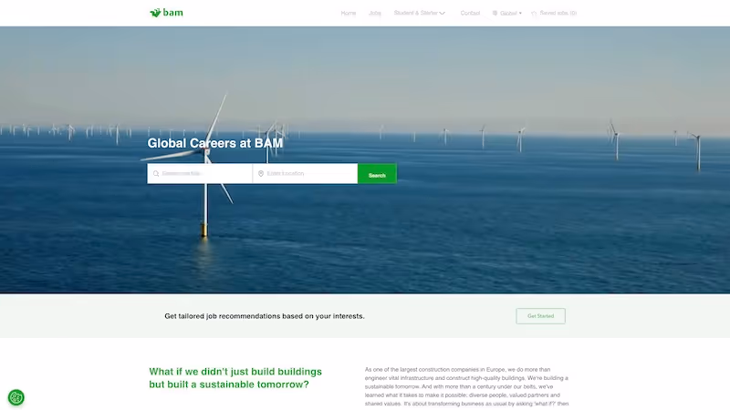 Screenshot of the official career page of Royal BAM Group