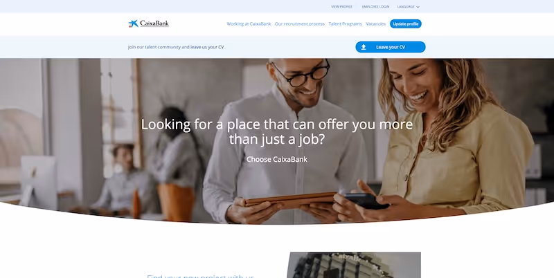 Screenshot of the official career page of CaixaBank