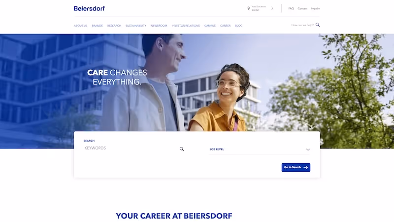 Screenshot of the official career page of Beiersdorf