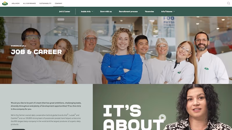 Screenshot of the official career page of Arla Foods