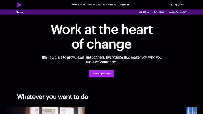 Screenshot of the official career page of Accenture