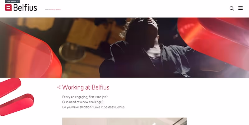 Screenshot of the official career page of Belfius Bank