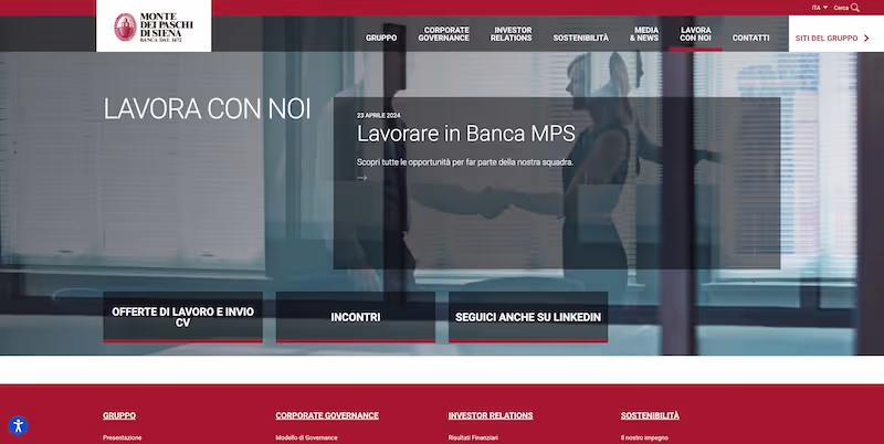 Screenshot of the official career page of Banca Monte dei Paschi di Siena