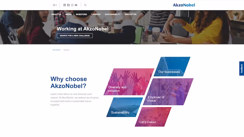 Screenshot of the official career page of Akzo Nobel