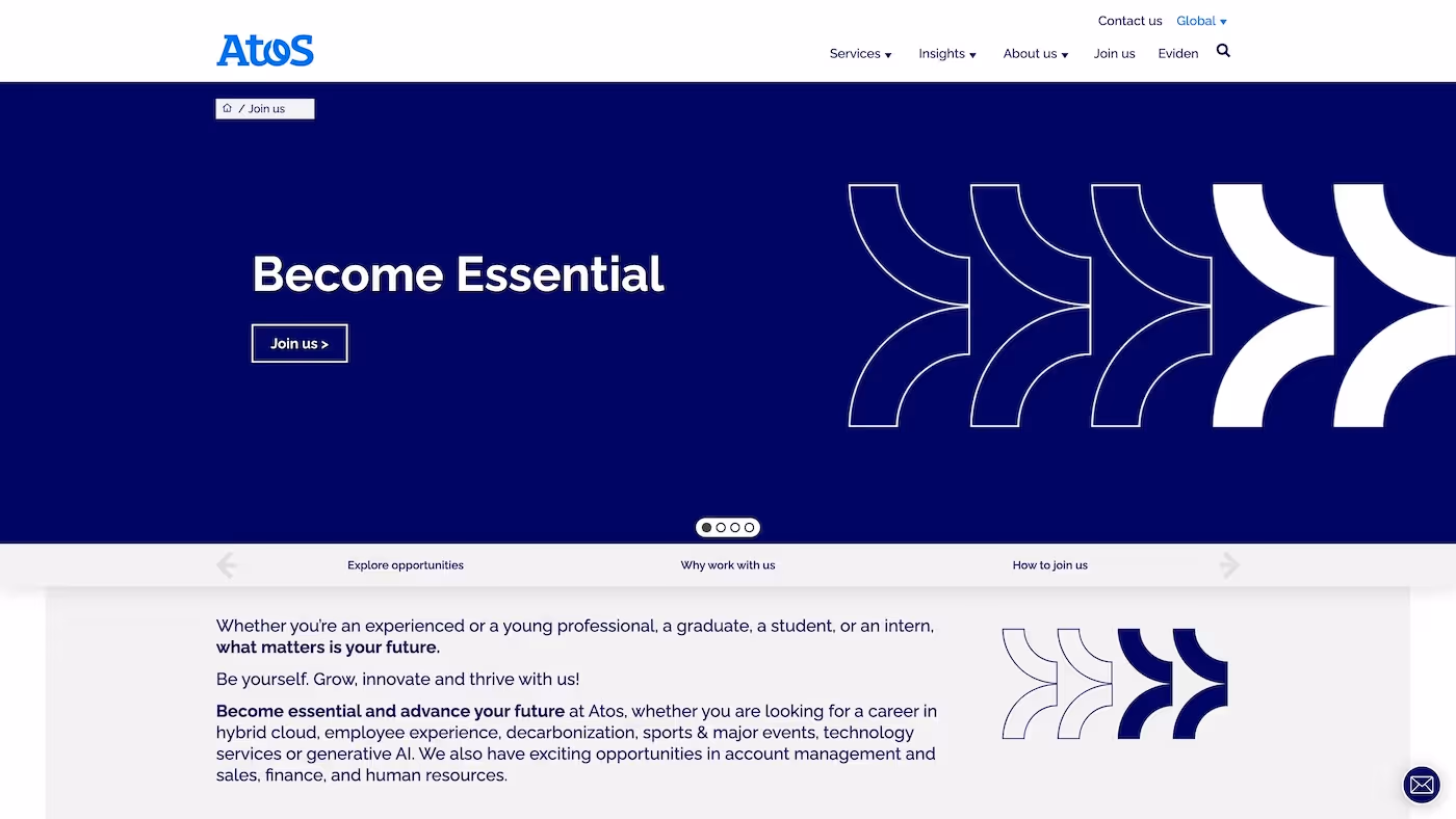 Screenshot of the official career page of Atos