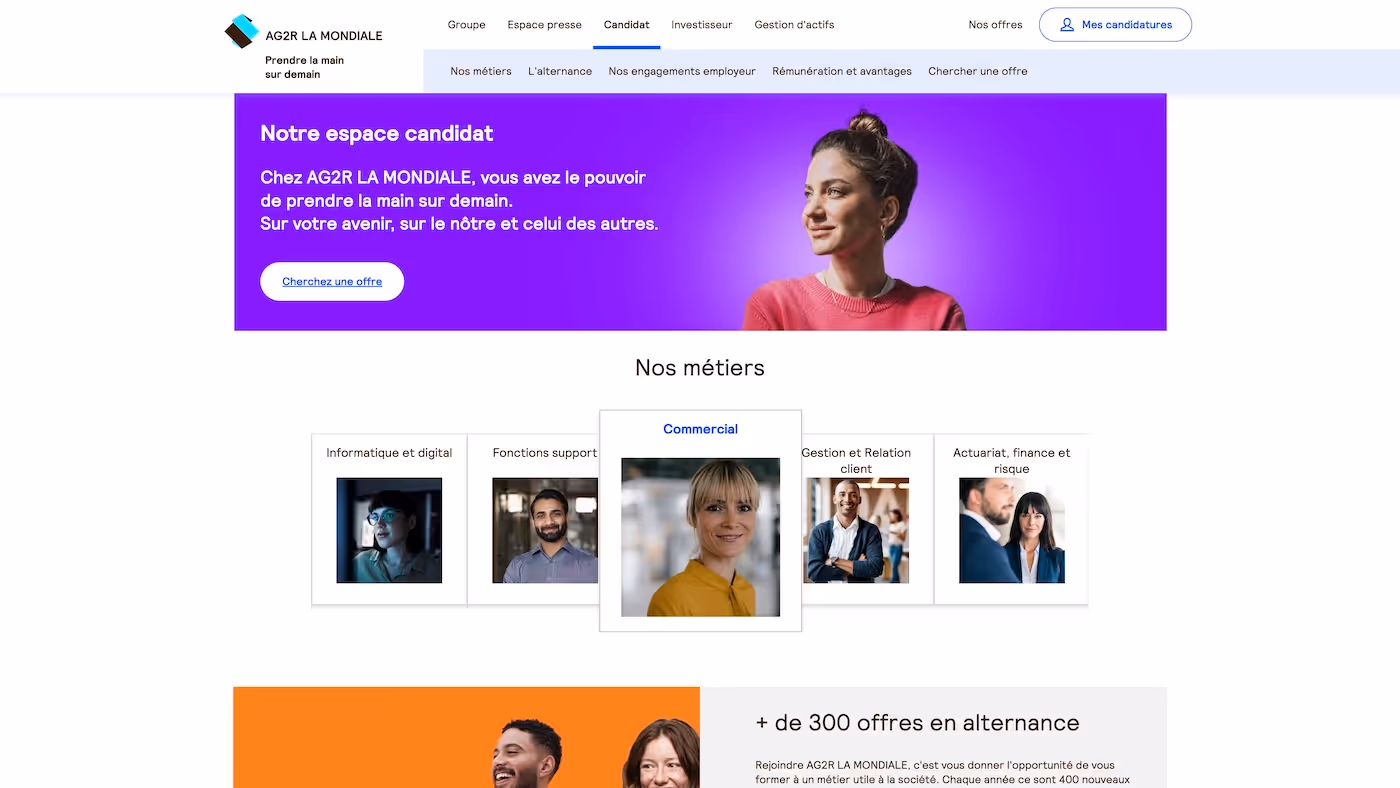 Screenshot of the official career page of AG2R LA MONDIALE