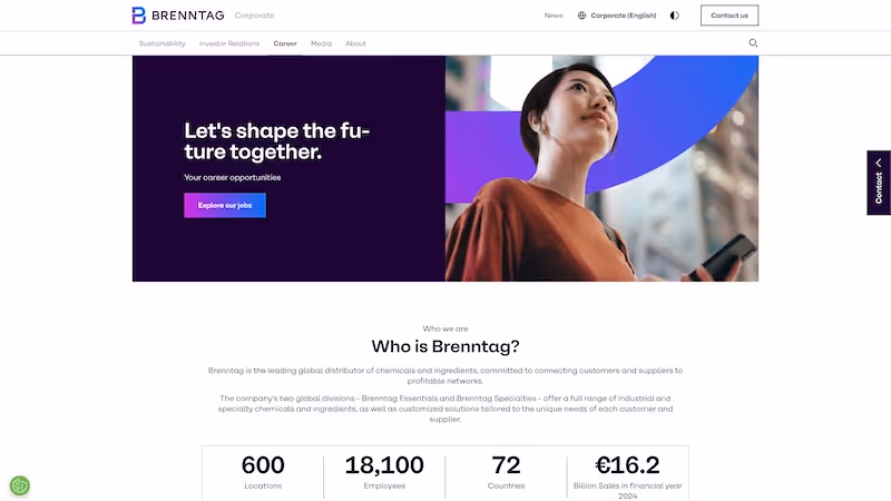 Screenshot of the official career page of Brenntag