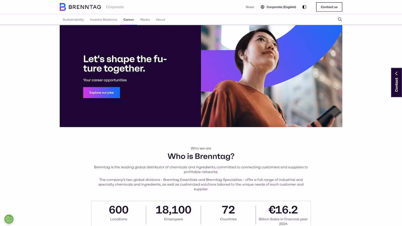 Screenshot of the official career page of Brenntag