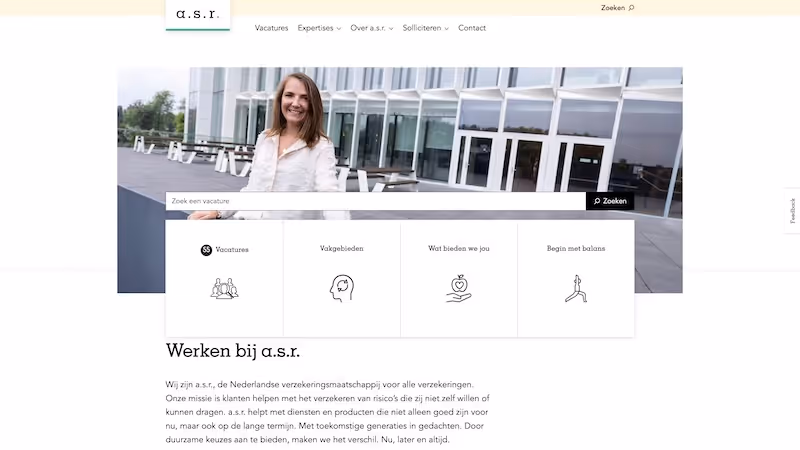 Screenshot of the official career page of ASR Nederland