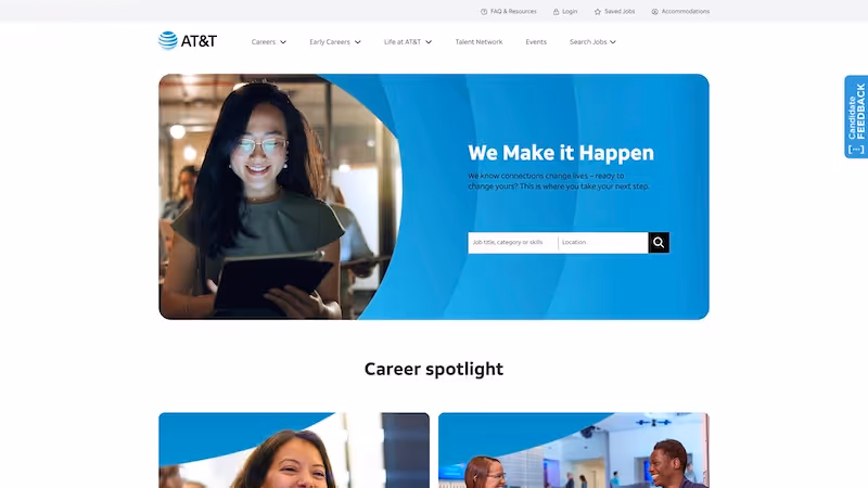 Screenshot of the official career page of AT&T