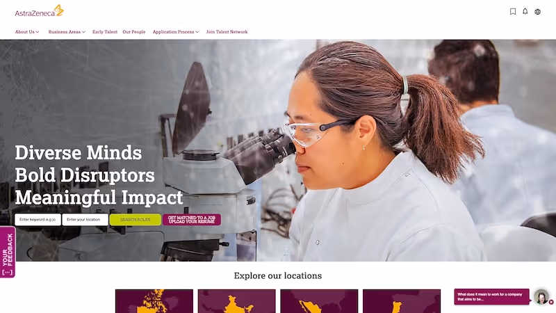 Screenshot of the official career page of AstraZeneca