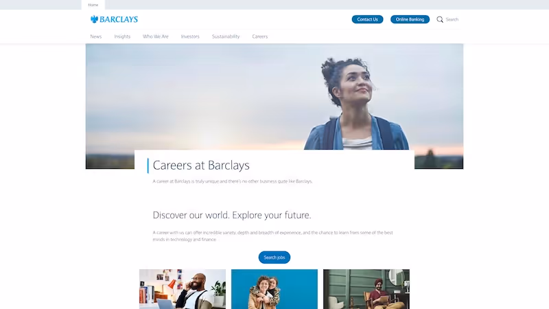 Screenshot of the official career page of Barclays
