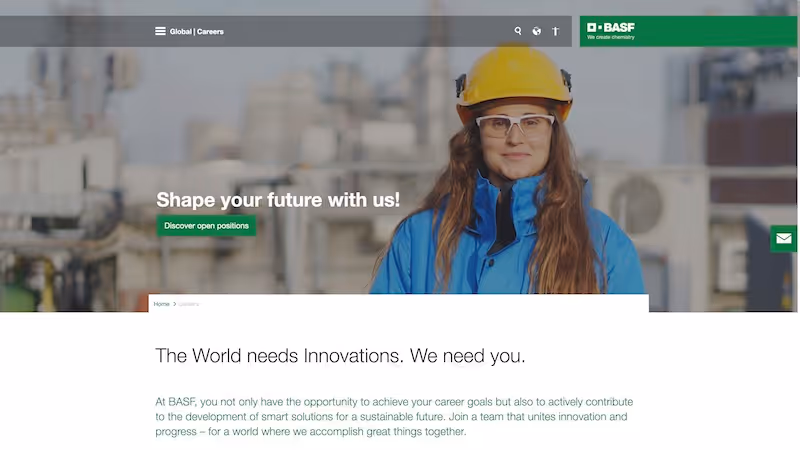 Screenshot of the official career page of BASF
