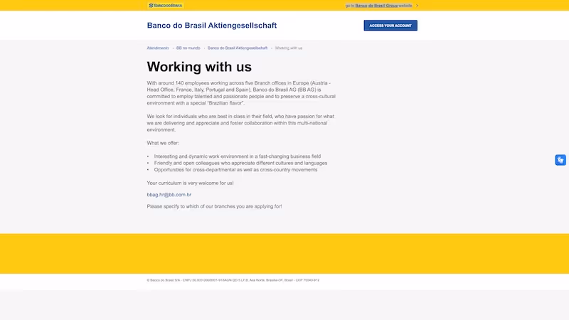 Screenshot of the official career page of Banco do Brasil