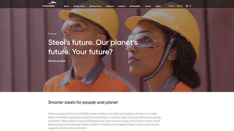Screenshot of the official career page of ArcelorMittal