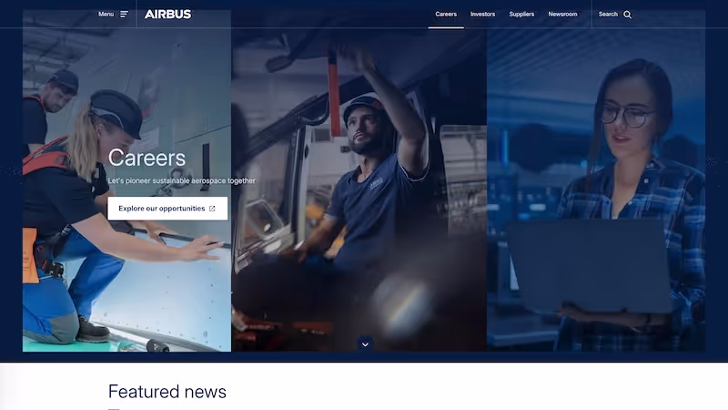 Screenshot of the official career page of Airbus