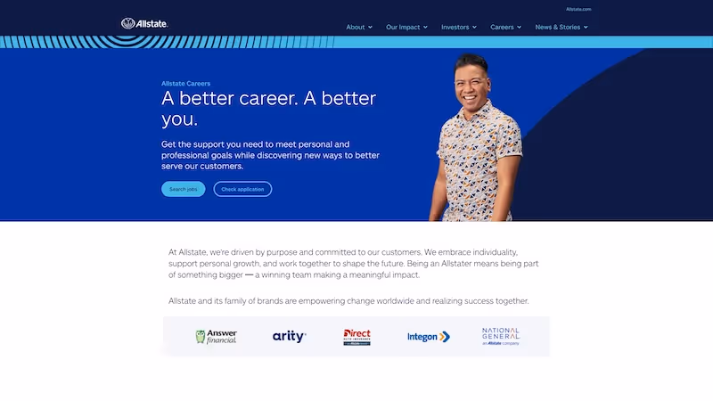 Screenshot of the official career page of Allstate