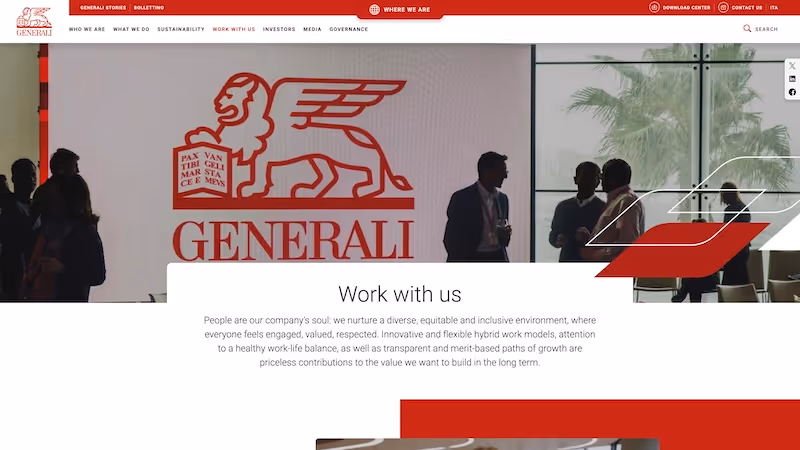 Screenshot of the official career page of Assicurazioni Generali