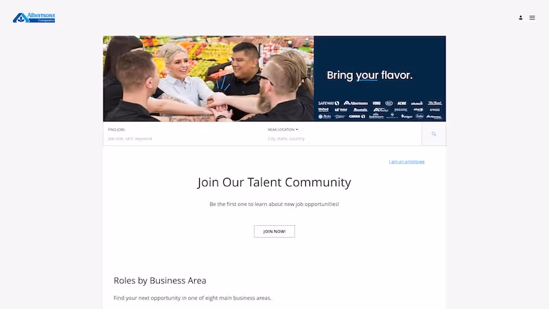 Screenshot of the official career page of Albertsons Companies