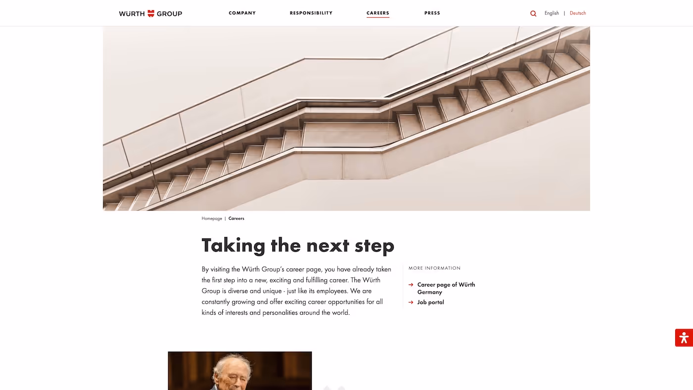 Screenshot of the official career page of Würth Group