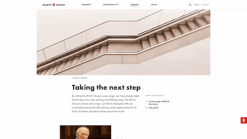 Screenshot of the official career page of Würth Group