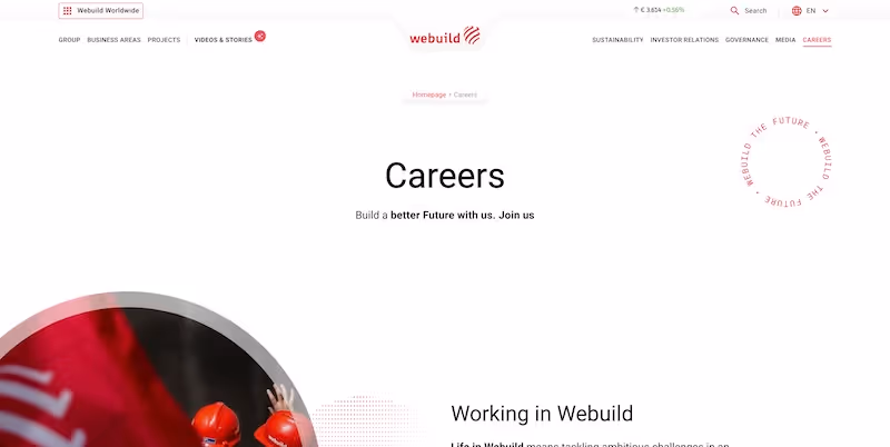 Screenshot of the official career page of Webuild
