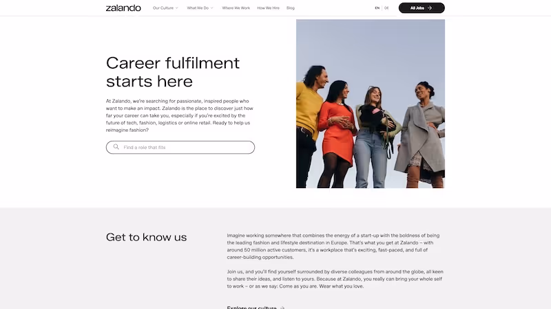 Screenshot of the official career page of Zalando